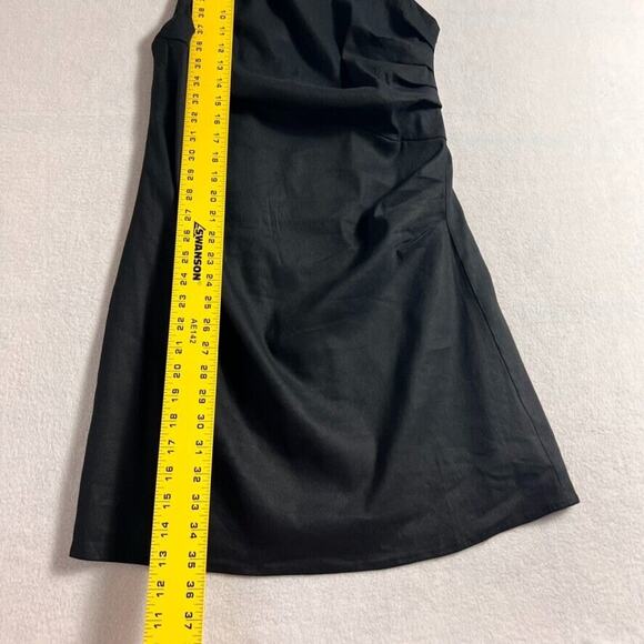 Forever Dress Womens Large Black Draped Linen Blend Black Mini Strappy Ruched - Picture 11 of 11